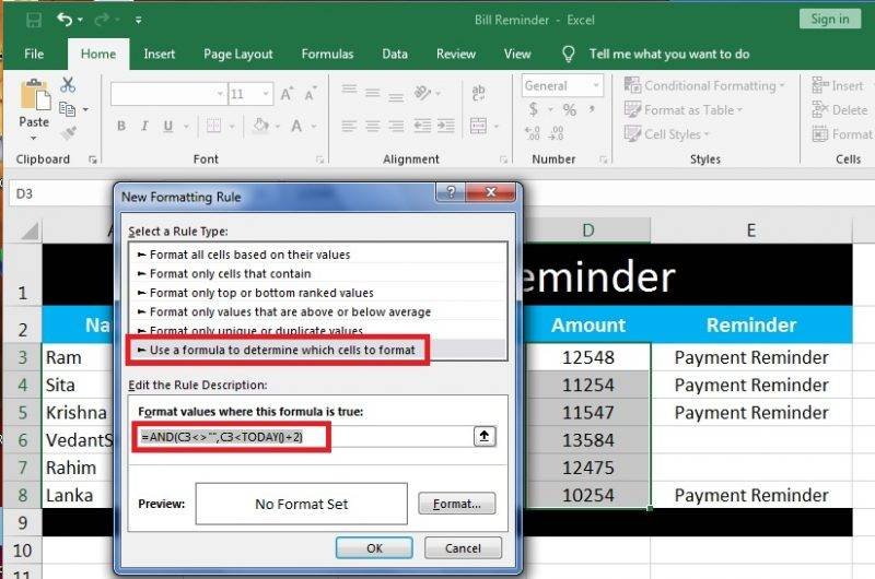 Ms Excel Bill Reminder Project 8 Best Computer Coaching Near Me 6538