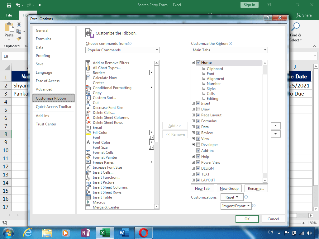 Search Entry Form Excel 4