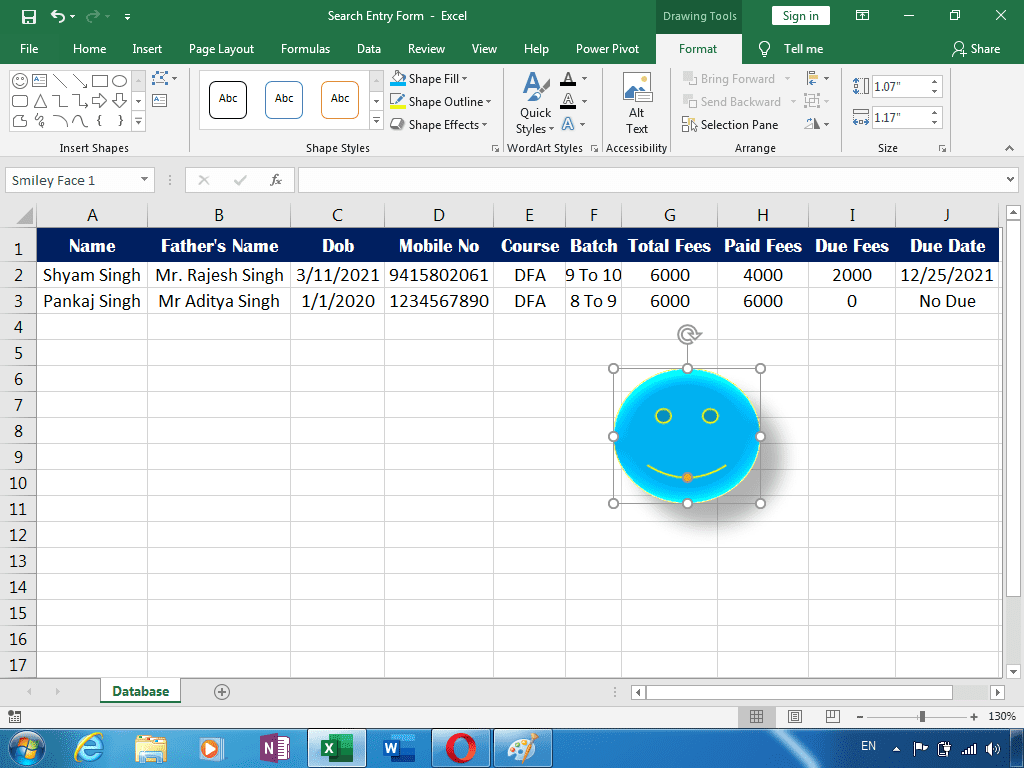 Search Entry Form Excel 4