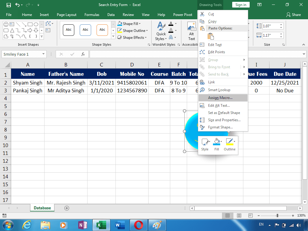 Search Entry Form Excel 4