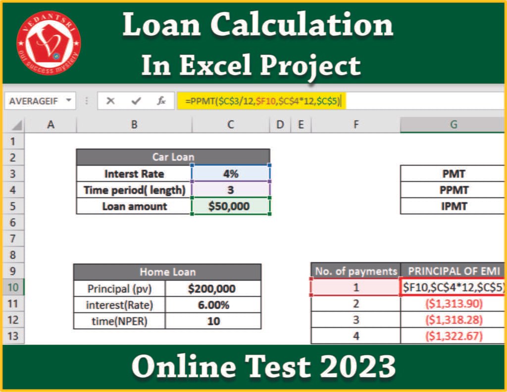 Loan Calculation In Excel Project Online Test VedantSri