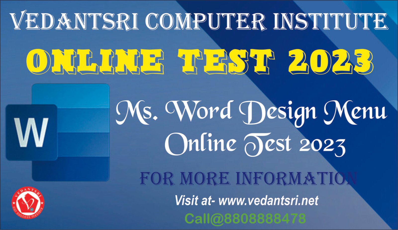 Ms. Word Design Menu Online Test 2023 VEDANTSRI